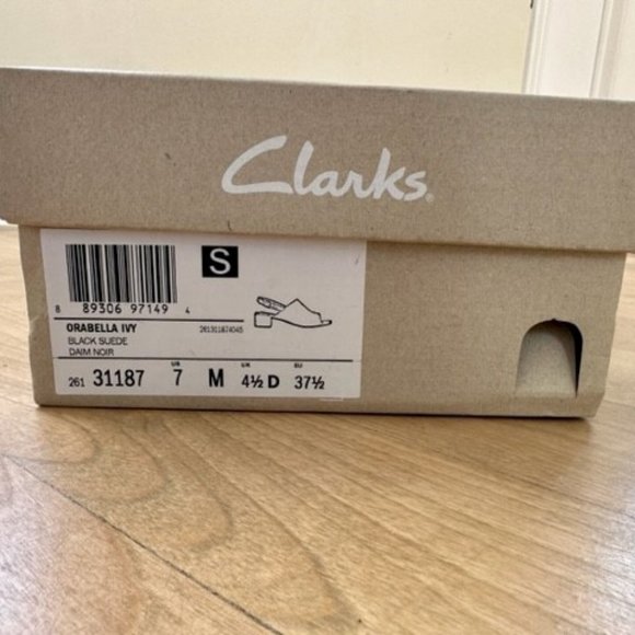 CLARKS NEW IN BOX SLINGBACK BLOCK HEEL SANDAL ORABELLA IVY SIZE 7 BLACK SUEDE - Picture 5 of 11